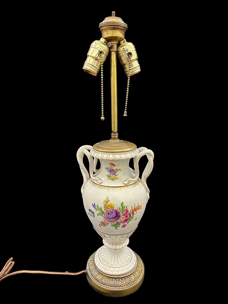 Meissen Porcelain Table Lamp With Serpent Handles 
