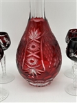 Bohemian Ruby Cut to Clear Decanter and (7) Cordials