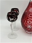 Bohemian Ruby Cut to Clear Decanter and (7) Cordials