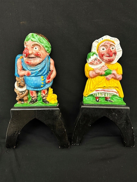Punch and Judy Cast Iron Andirons