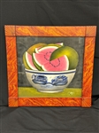 Petra Haas (PA 20th Century) Theorem Still Life Painting "Watermelon in Blue Canton Bowl"