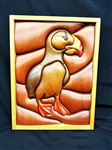 Doug Hudson Rare Hand Carved Sculptured Wood Mural "Puffin" 1985