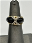 14k Gold Crossover Black Stone Diamond Ring