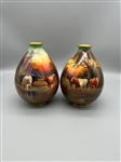 Pair Royal Doulton Holbein Hand Painted Squat Vases Cows