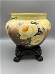 Jardiniere on Porcelain Stand Yellow Roses