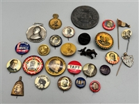 Group of Early Political Buttons; Wilson, Taft, Roosevelt, McKinley, Whisk Broom