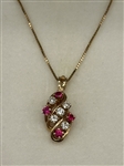 14k Gold Diamond and Ruby Pendant and Box Link Chain