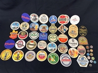 (41) Group of Beer Coasters and (10) Bottle Caps