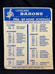 1968 Cleveland Barons Home Hockey Schedule Cardboard