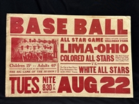 1930s Lima Ohio Negro All Stars vs. White All Stars Broadside Advertising 