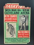 Rare Basketball Promotional Poster at Cleveland Arena Seton Hall vs. John Carroll