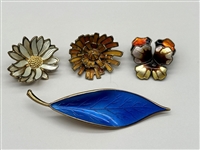 David Anderson Norway Sterling Silver Enamel Leaf and Floral Brooches