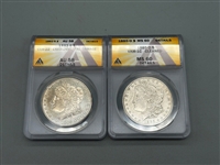 (2) Graded Morgan Silver Dollars 1882-S, 1885-O ANACS