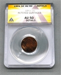 1901 One Cent US Coin Graded ANACS AU50