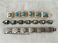 (3) Sterling Silver Mexico/Taxco Mother of Pearl Chunky Bracelets