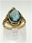 14k Yellow Gold Green Agate Cameo 19th Century Ring Allsopp Brothers c. 1900