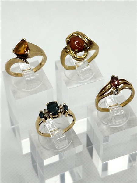 (4) 14k Gold Rings: Citrine, Sapphire, Diamond, Garnet