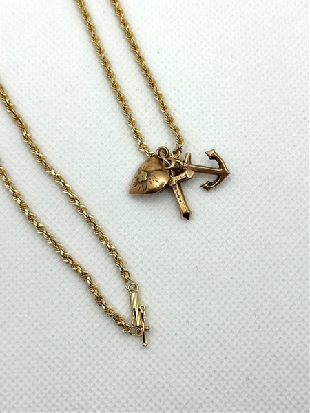 14k Yellow Gold Necklace with (3) 14k Gold Charms