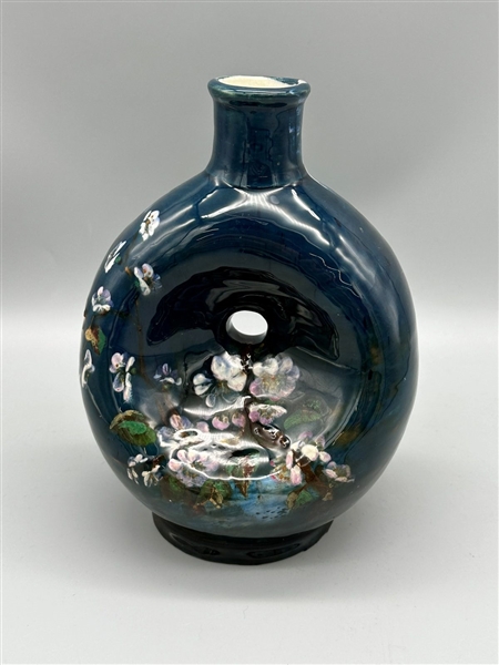 Art Glass Hand Painted Flask With Flowers