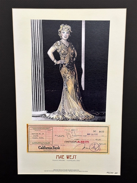 Mae West Signed Check and Framed Photograph