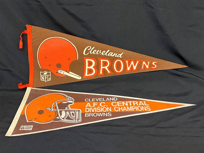 (2) Cleveland Browns Pennants 1960s Single Bar Helmet, AFC Champs