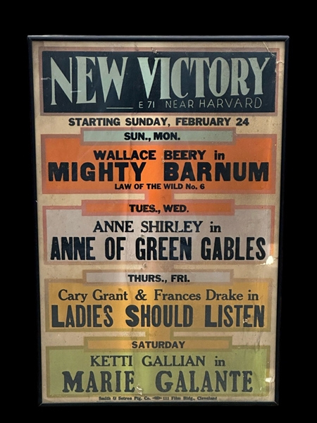 1934 Theater Broadside Poster Featuring New Victory Theater Cleveland