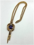 18k Yellow Gold Double Strand Drop Dangle Statement Piece Necklace with Emerald Cut Amethyst