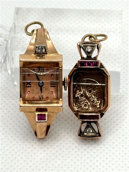 (2) 14k Gold Watch Face Cases Turned Into Pendants