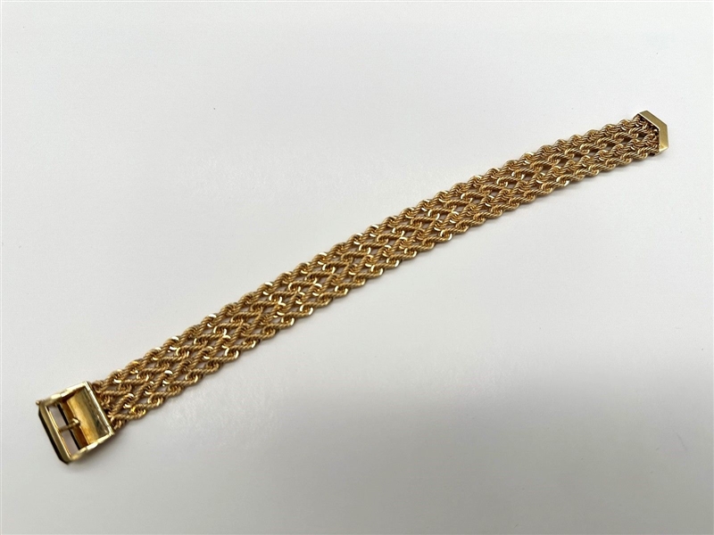 14k Yellow Gold Multi Strand Rope Bracelet With Buckle Clasp