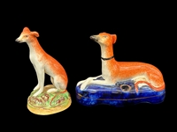 Greyhound Staffordshire Pen Holder and Figurine