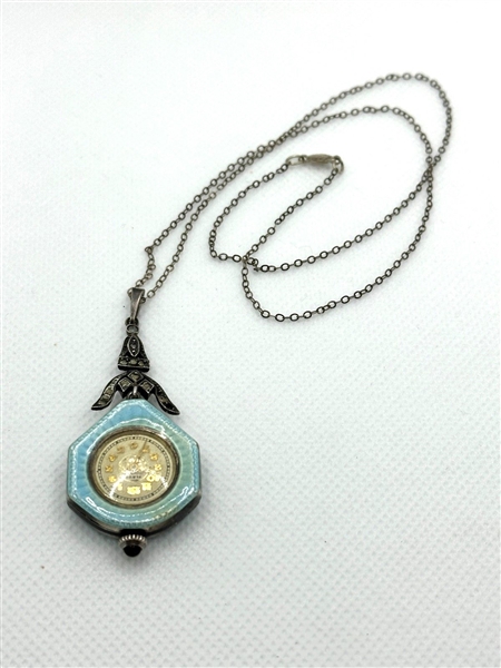 Guilloche Enamel Albus Ladies Watch Necklace Albus