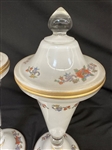 (2) Floral Gold Tipped Detail Lidded Glass Vases