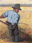 Oil on Board Harvesters Signed Sziklail