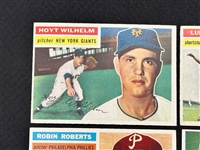 (5) 1956 Topps Baseball Cards: Pee Wee Reese, Luis Aparicio, Hoyt Wilhelm, Whitey Ford, Robin Roberts