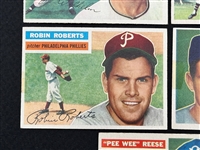 (5) 1956 Topps Baseball Cards: Pee Wee Reese, Luis Aparicio, Hoyt Wilhelm, Whitey Ford, Robin Roberts