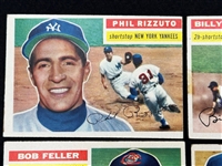 (5) 1956 Topps Baseball Cards: Al Kaline, Ed Mathews, Bob Feller, Billy Martin, Phil Rizutto