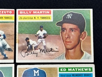 (5) 1956 Topps Baseball Cards: Al Kaline, Ed Mathews, Bob Feller, Billy Martin, Phil Rizutto