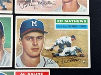 (5) 1956 Topps Baseball Cards: Al Kaline, Ed Mathews, Bob Feller, Billy Martin, Phil Rizutto