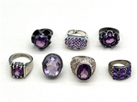 (7) Amethyst & Sterling Silver Rings