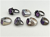(7) Amethyst & Sterling Silver Rings