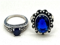(5) Sterling Silver, Garnet and Sapphire Rings