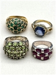 (4) Sterling Silver Rings; Rubies, Emeralds, Tanzanite, Peridots.