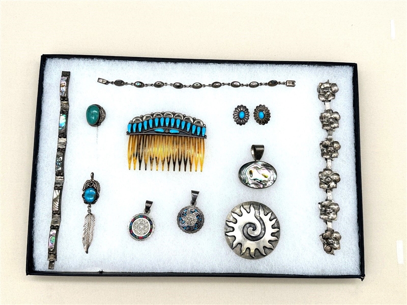Group of Mexico, Native American Sterling Silver Jewelry