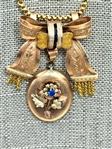 Gold Filled Victorian Mourning Drop Pendant Ribbon Necklace