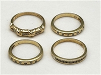 (4) 14k Gold Rings With Diamond Chips