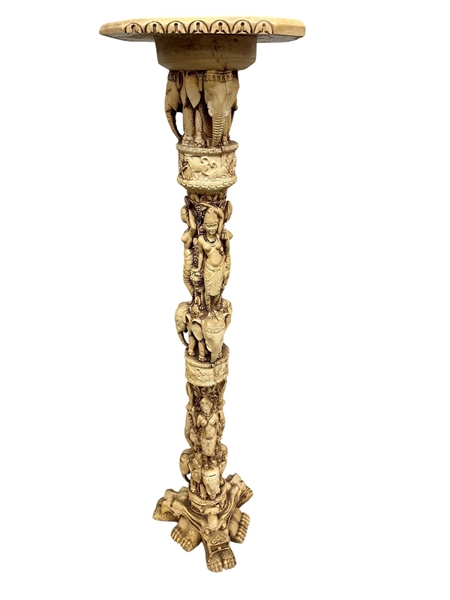 Heavy Resin Hindu Nudes and Elephants Pedestal Plant Stand: 