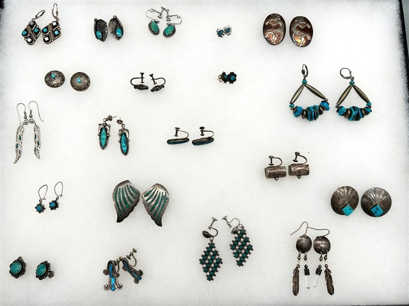 (20) Pairs Group of Sterling Silver Turquoise Earrings
