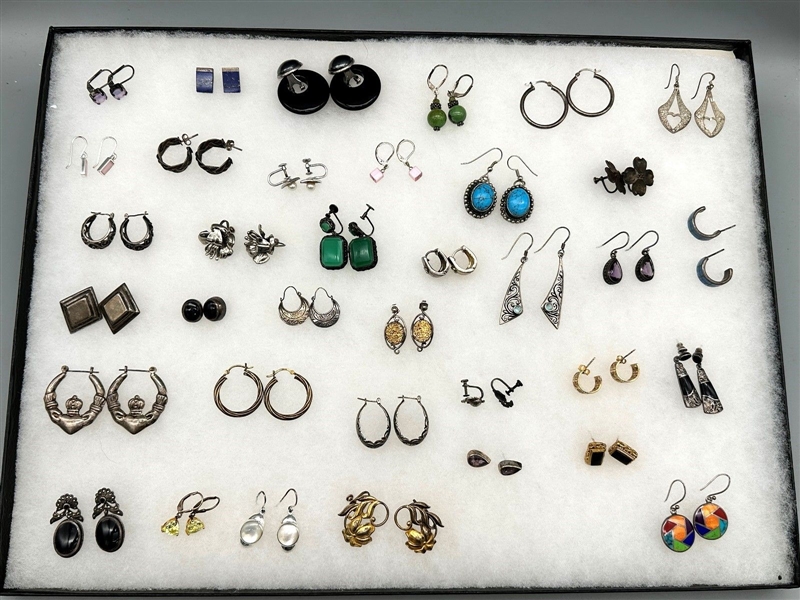 (39) Pairs of Sterling Silver Earrings