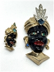 (2) Blackamoor Enamel and Rhinestone Brooches