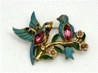 Unsigned Coro Enamel Parrot Duette Brooches